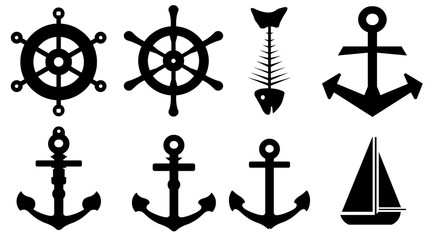 Ancre et bateaux en 8 icônes