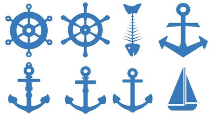 Ancre et bateaux en 8 icônes	