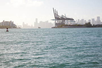 Miami Florida ocean port with city in the background