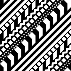 Seamless geometric pattern. Repeating ethnic ornamental design. Zigzag and stripe shapes line. Modern black and white texture