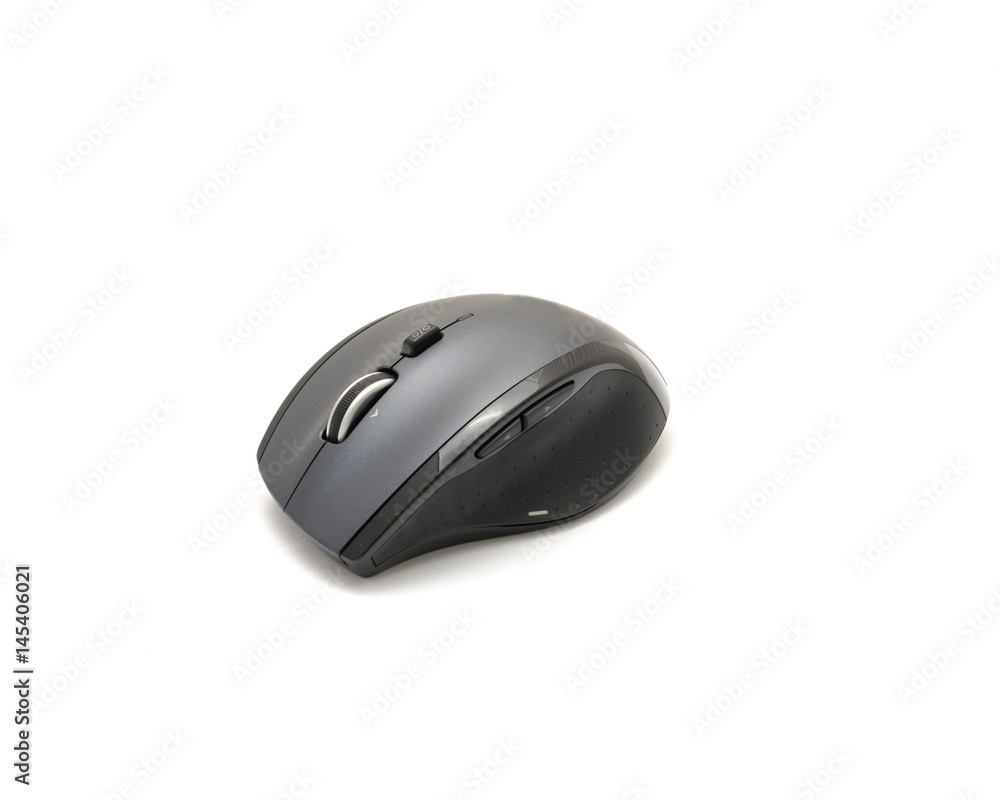 Fototapete studio shot black and grey sculpt ergonomic wireless mouse isolated on white. modern computer mice w