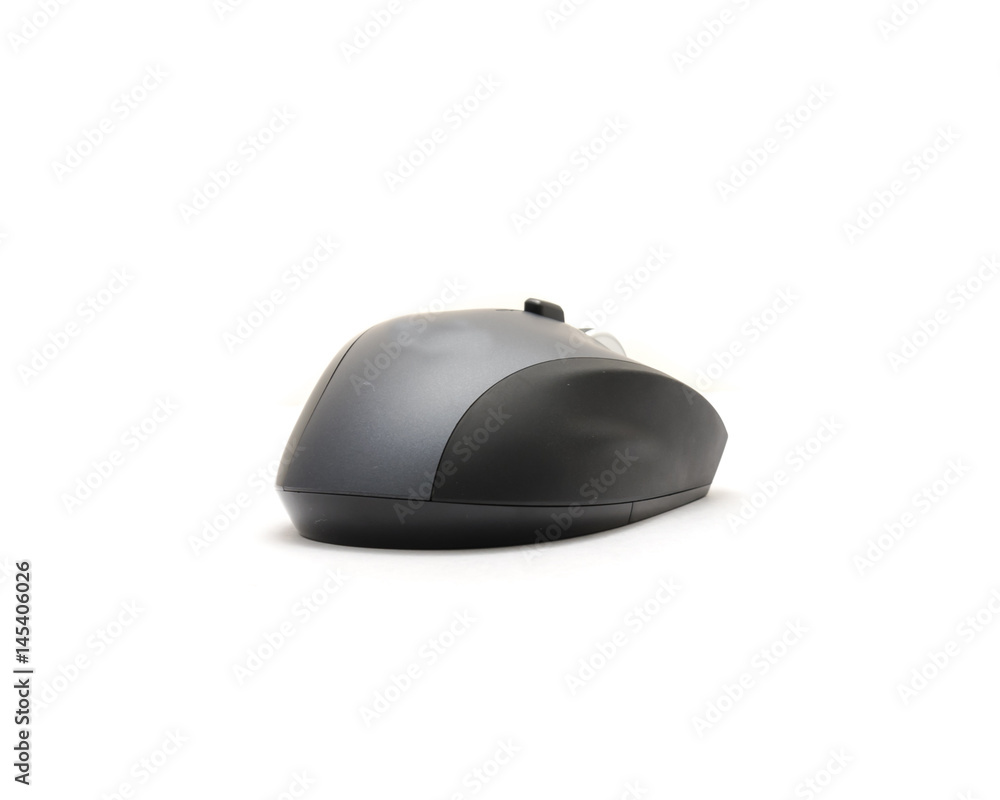 Fototapete studio shot black and grey sculpt ergonomic wireless mouse isolated on white. modern computer mice w