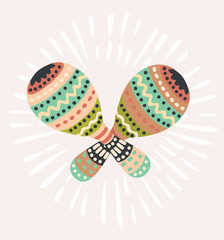 Illustration Pair Colorful Maracas Isolated on White Background, Musical Instrument of Maraca, Cuba, Mexico, Carnival - Vector