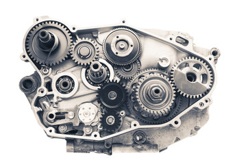 Fototapeta engine cross section with gear wheels, isolated on white obraz