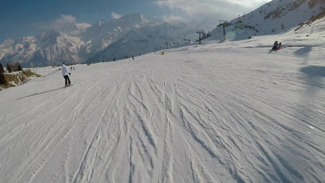 Skiing through the eyes of the skier.
Stabilized track record of skiing in a beautiful resort in Europe.
