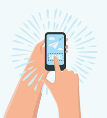 Hand holding smartphone with email icon. Flat style design