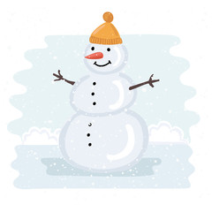 Christmas background with snowman and snowflakes. New year illustration.