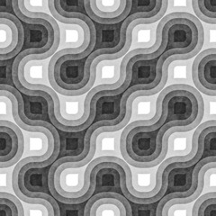 Seamless Black and White Tangled Round Stripes. Textured Geometric Pattern.