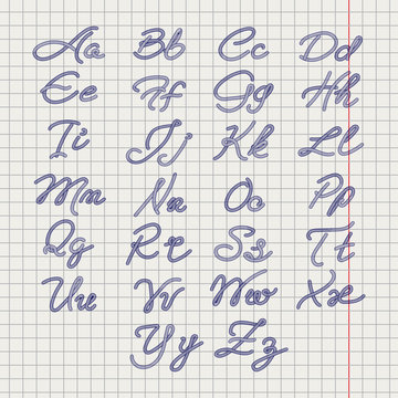Ballpoin drawing rope alphabet on notebook page. Vector illustration