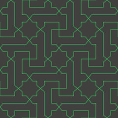 Seamless black and green classical arabic diagonal cross and star pattern vector