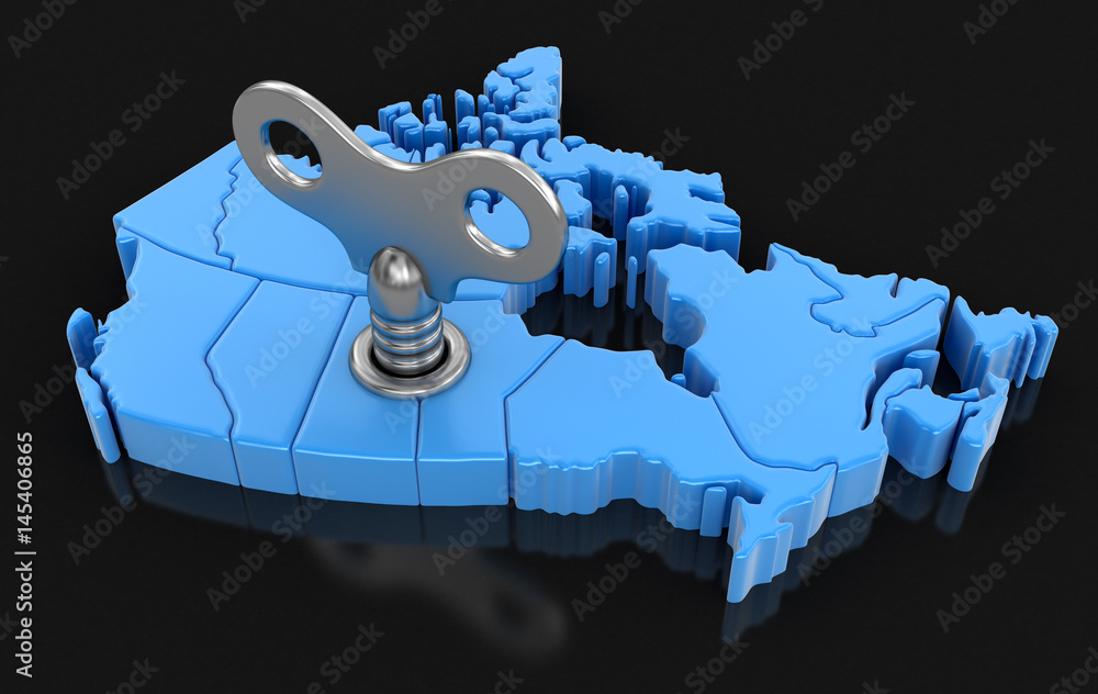 Poster map of canada with winding key. image with clipping path.