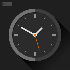 Clock icon in flat style, black timer on dark background. Vector design element