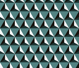 Seamless cyan black and white hexagonal triangles op art illusion pattern vector