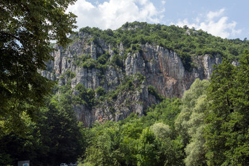 Panorama of Vlasi Village and rock formation of Jerma River Gorge, Dimitrovgrad Region, Serbia