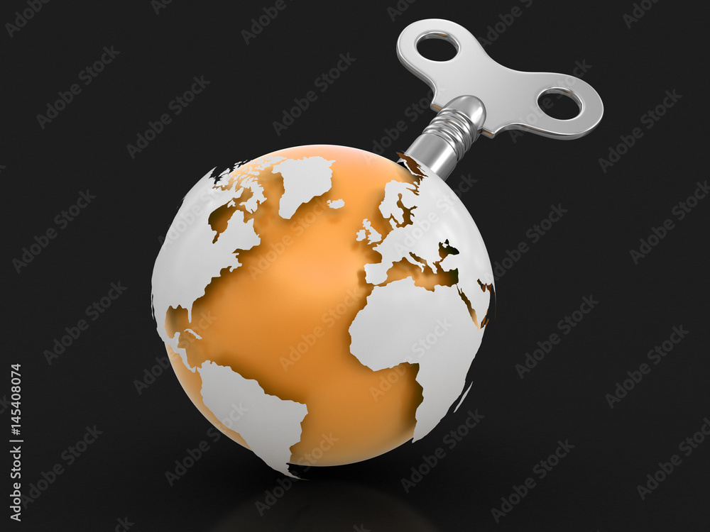 Poster 3d globe with winding key. image with clipping path