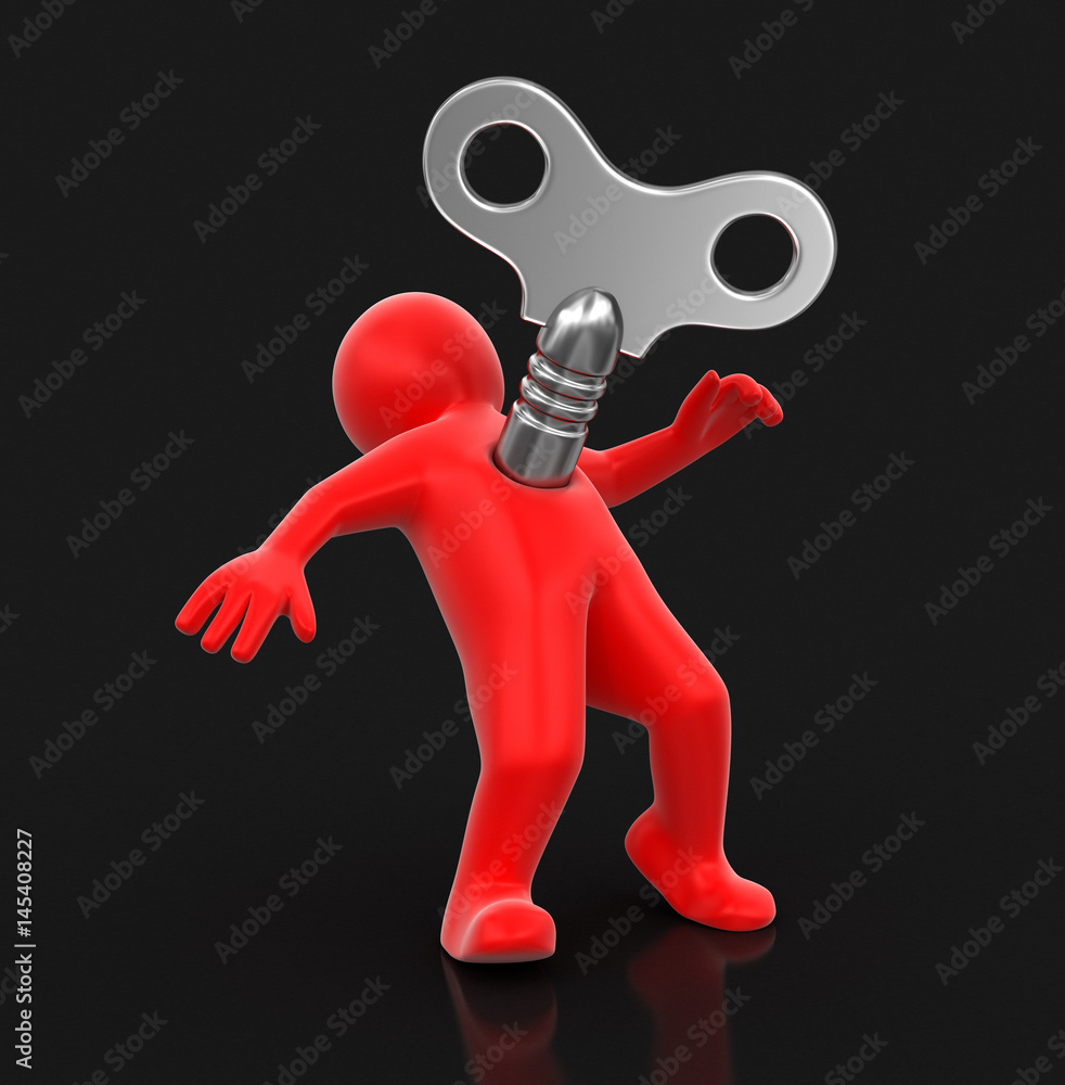 Poster man and winding key. image with clipping path