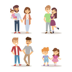 People happy couple cartoon relationship characters lifestyle vector illustration relaxed friends.