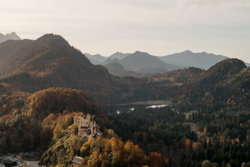 Aerial view of Hohenschwangau castle in autumn - obrazy, fototapety, plakaty