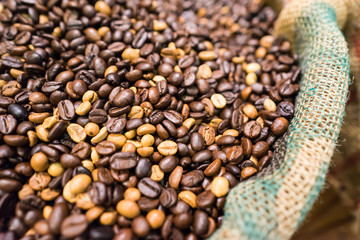 coffee seeds in a sack