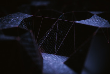 Abstract background, technology concept. Binary surfaces interconnected by connections to data...