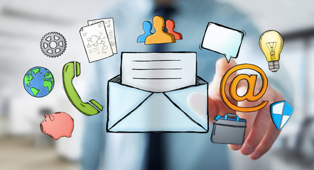 Businessman holding manuscript contact icon in his hand