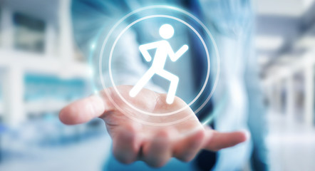 Young man using running application to check his performances 3D rendering