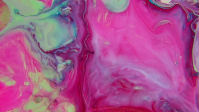 Motion macro abstract pattern. Multicoloured bubbles and colours in slow motion 4K