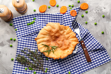 Delicious chicken pot pie on napkin