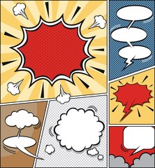 Comic speech bubbles and comic strip background vector illustration