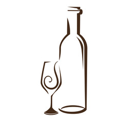 wine bottle and wineglass icon over white background. vector illustration
