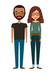 cartoon young couple wearing casual clothes icon over white background. colorful design. vector illustration