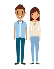 cartoon young couple wearing casual clothes icon over white background. colorful design. vector illustration
