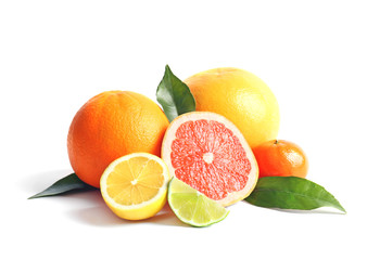 Citrus fruits on white background