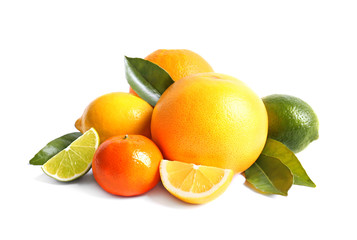 Citrus fruits on white background