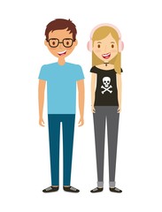 cartoon young couple wearing casual clothes icon over white background. colorful design. vector illustration