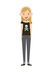 cartoon young girl smiling and wearing casual clothes icon over white background. colorful design. vector illustration