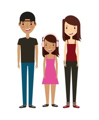 Fototapeta premium cartoon young couple and girl icon over white background. colorful design. vector illustration