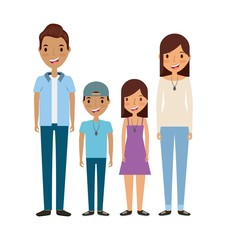 cartoon young couple with kids icon over white background. colorful design. vector illustration