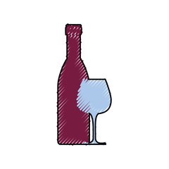 wine bottle and wineglass icon over white background. colorful design. vector illustration