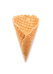 Crispy ice-cream waffle on white background