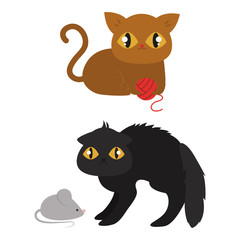 Cute cats character different pose funny animal domestic kitten vector illustration.