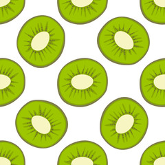 Cartoon fresh kiwi fruits in flat style seamless pattern food summer design vector illustration.