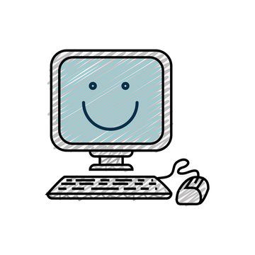 happy computer cartoon icon over white background. colorful design. vector illustration