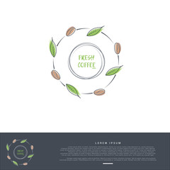 artistic thin line logo circle pattern of coffee bean