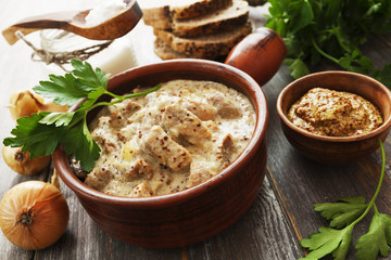 Stewed pork with  mustard sauce