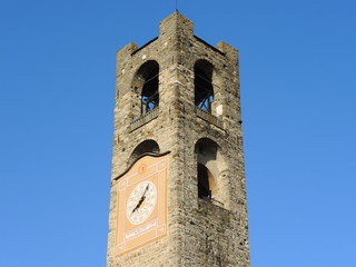 Bergamo - Old city (Città Alta). Landscape on the clock tower called Il Campanone