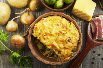 Potato casserole with brussel sprouts