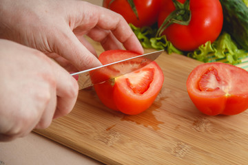 cutted tomato, cucumber vegetable and salad. Health care food.