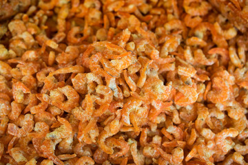 dried shrimp in out door seafood market.