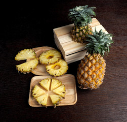 pineapple and pineapple  slide in wood box  